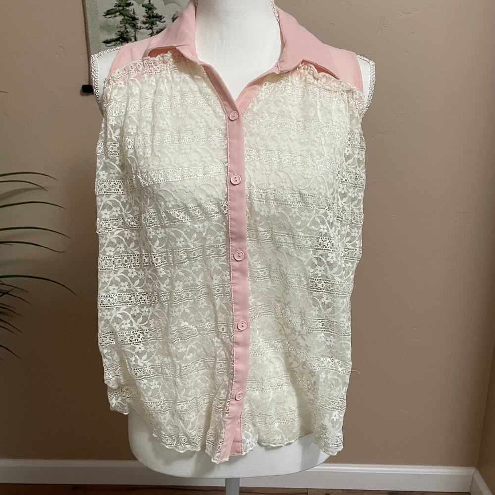 Vintage Nella Fantasia Sheer Lace Top Womens Medium Sleeveless